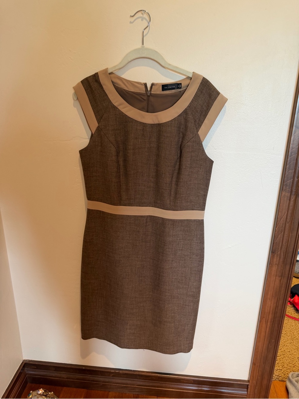The Limited Brown Midi Sheath Dress with Tan Trim